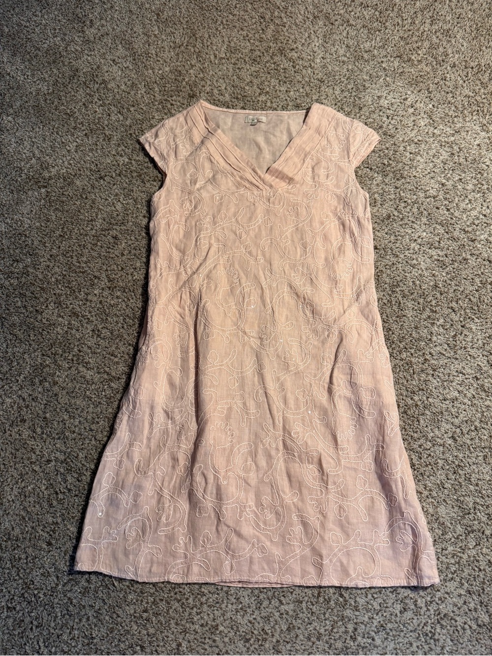 Linea Tomei Light Pink Embroidered V-Neck Dress - M